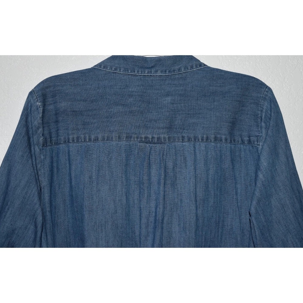 Loft‎ MEDIUM Denim Chambray Blue Shirt Dress Chest Pockets Long Slv 100% Cotton - Picture 5 of 16